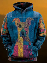 Vintage Patchwork Hunde druck Kunst Casual Hoodie
