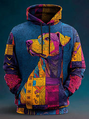 Vintage Patchwork Hunde druck Kunst Casual Hoodie