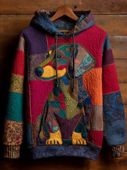 Vintage Patchwork Hunde druck Kunst Casual Hoodie