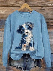 Damen-Jeans-Hunde-Print lässig Sweatshirt
