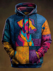 Vintage Patchwork Hunde druck Kunst Casual Hoodie