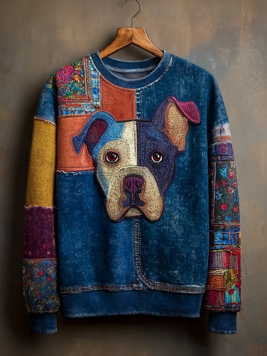Damen-Jeans-Hunde-Print lässig Sweatshirt
