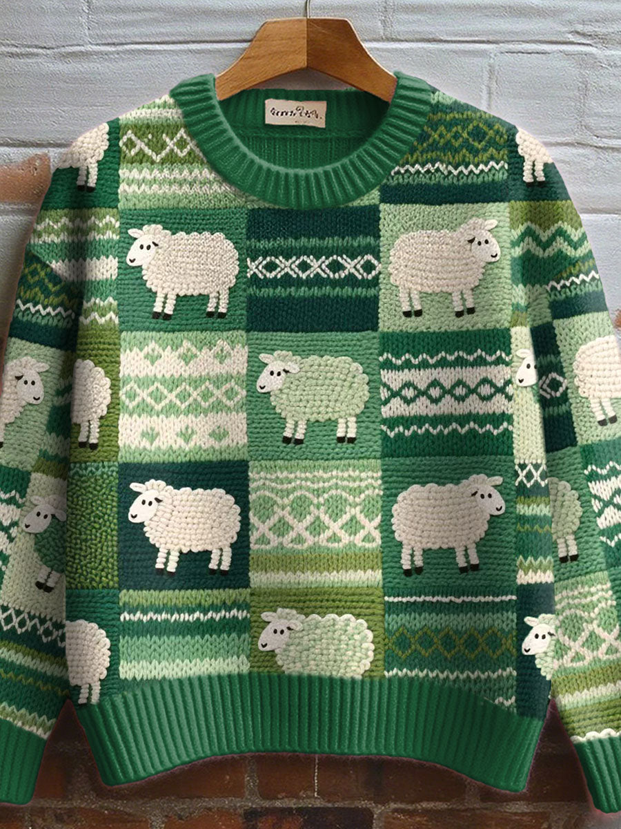 Damen niedliches Schaf muster Gemütlicher Strick pullover