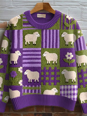 Damen niedliches Schaf muster Gemütlicher Strick pullover