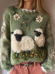 Damen niedliches, fuzzy Schaf bedrucktes, gemütliches, reguläres Sweatshirt