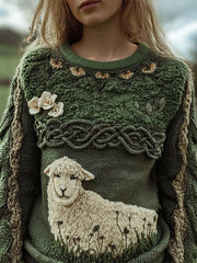 Damen niedliches, fuzzy Schaf bedrucktes, gemütliches, reguläres Sweatshirt