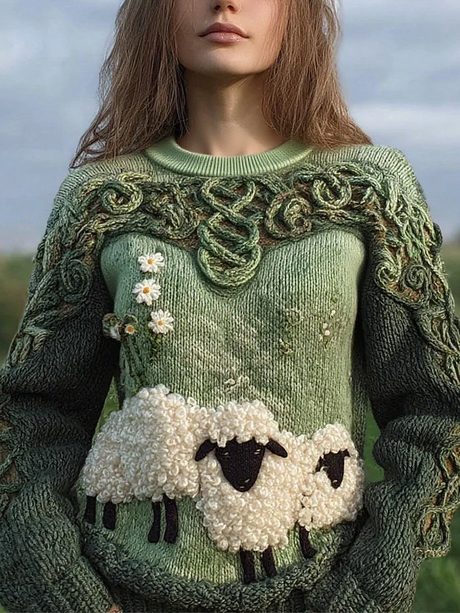 Damen niedliches, fuzzy Schaf bedrucktes, gemütliches, reguläres Sweatshirt