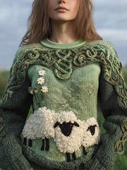 Damen niedliches, fuzzy Schaf bedrucktes, gemütliches, reguläres Sweatshirt