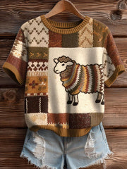 Damen Vintage Schaf muster Gemütliches Strick oberteil