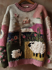 Damen niedliches, fuzzy Schaf bedrucktes, gemütliches, reguläres Sweatshirt