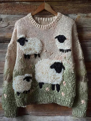 Damen niedliches, fuzzy Schaf bedrucktes, gemütliches, reguläres Sweatshirt