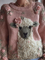 Damen niedliches, fuzzy Schaf bedrucktes, gemütliches, reguläres Sweatshirt