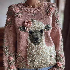 Damen niedliches, fuzzy Schaf bedrucktes, gemütliches, reguläres Sweatshirt