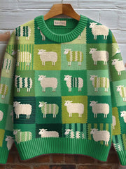 Damen niedliches Schaf muster Gemütlicher Strick pullover