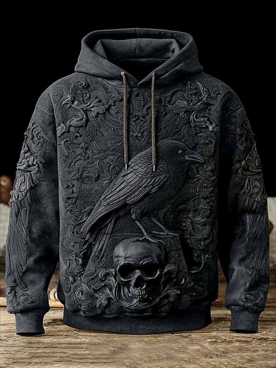 Vintage Halloween Crow Skull Print Kunst Casual Hoodie