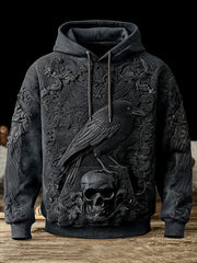 Vintage Halloween Crow Skull Print Kunst Casual Hoodie