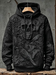 Vintage Halloween Crow Skull Print Kunst Casual Hoodie