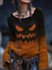 Damen Vintage Viking Tribal Keltischer Knoten Halloween Kürbis Gesichts druck Freizeit Pullover