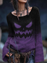 Damen Vintage Viking Tribal Keltischer Knoten Halloween Kürbis Gesichts druck Freizeit Pullover