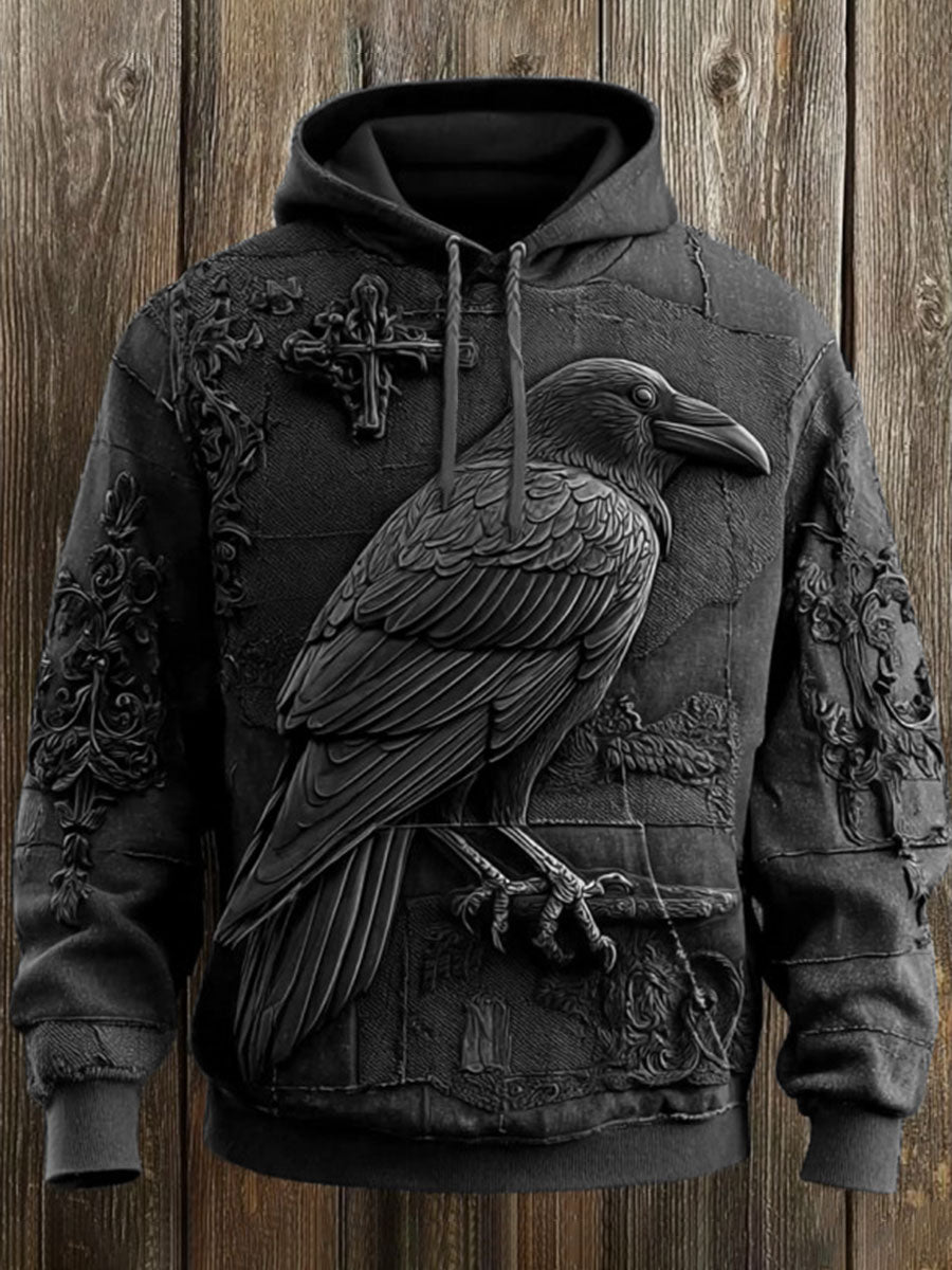 Vintage Halloween Crow Print Kunst Casual Hoodie