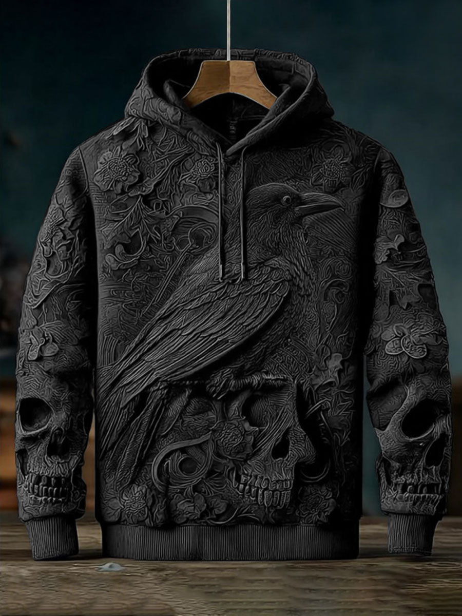 Vintage Halloween Crow Skull Print Kunst Casual Hoodie