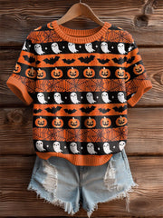 Damen Halloween Kürbis Print Freizeit T-Shirt