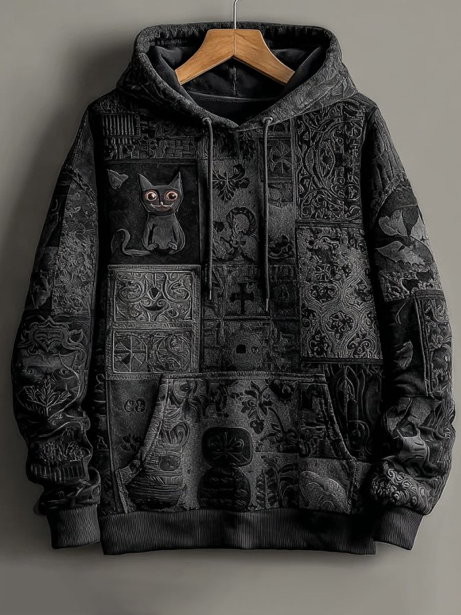 Vintage Halloween Schwarzer Katzen druck Kunst Casual Hoodie