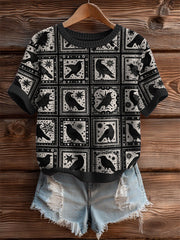 Damen Halloween Crow Print Casual T-Shirt