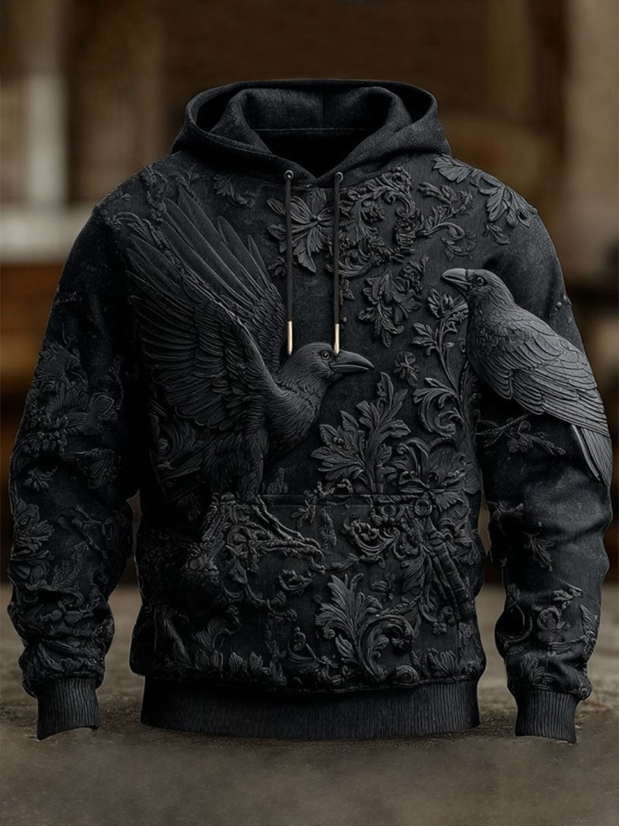 Vintage Halloween Crow Print Kunst Casual Hoodie