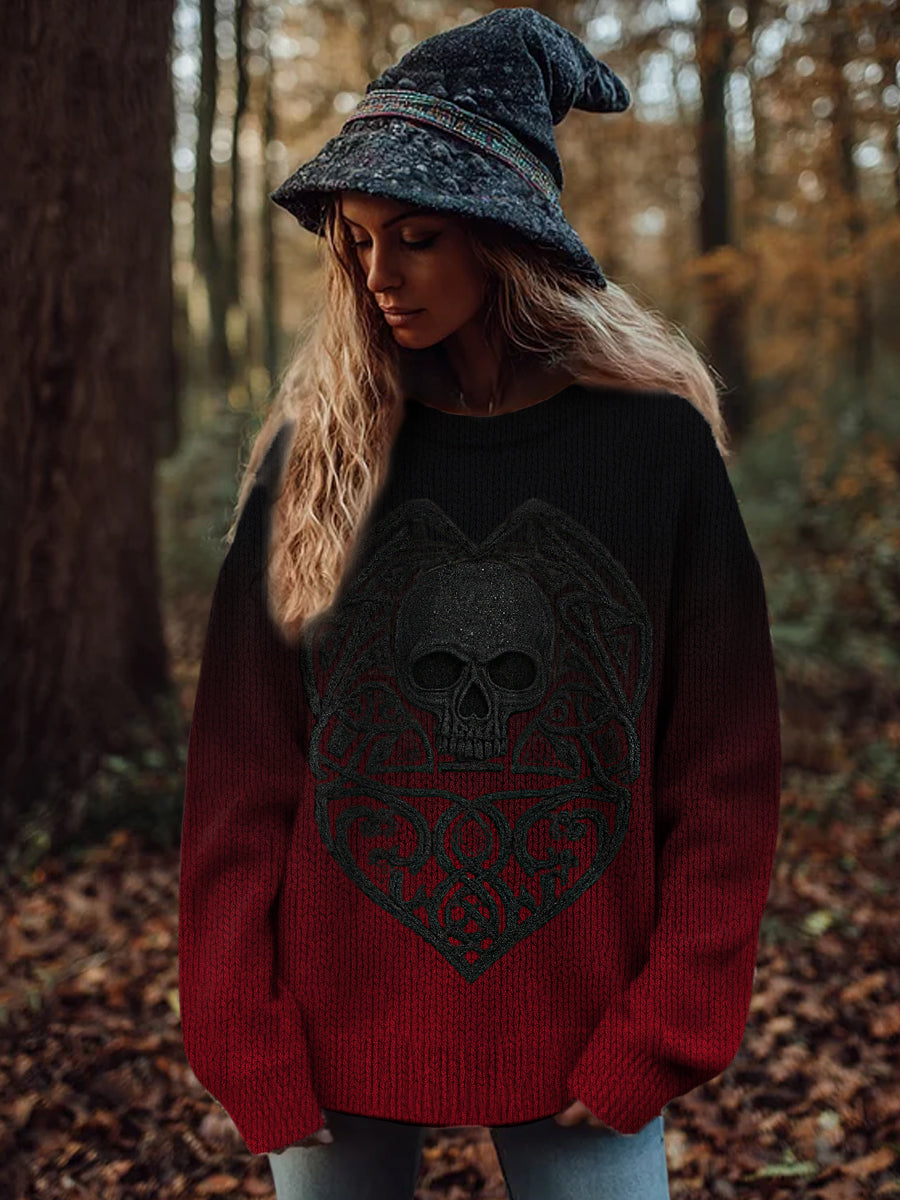 Damen Vintage Viking Tribal Keltischer Knoten Rose Skull Print Freizeit Pullover
