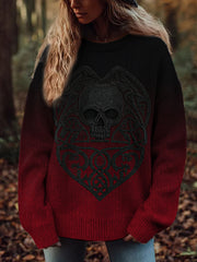 Damen Vintage Viking Tribal Keltischer Knoten Rose Skull Print Freizeit Pullover