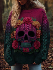 Damen Vintage Viking Tribal Keltischer Knoten Rose Skull Print Freizeit Pullover