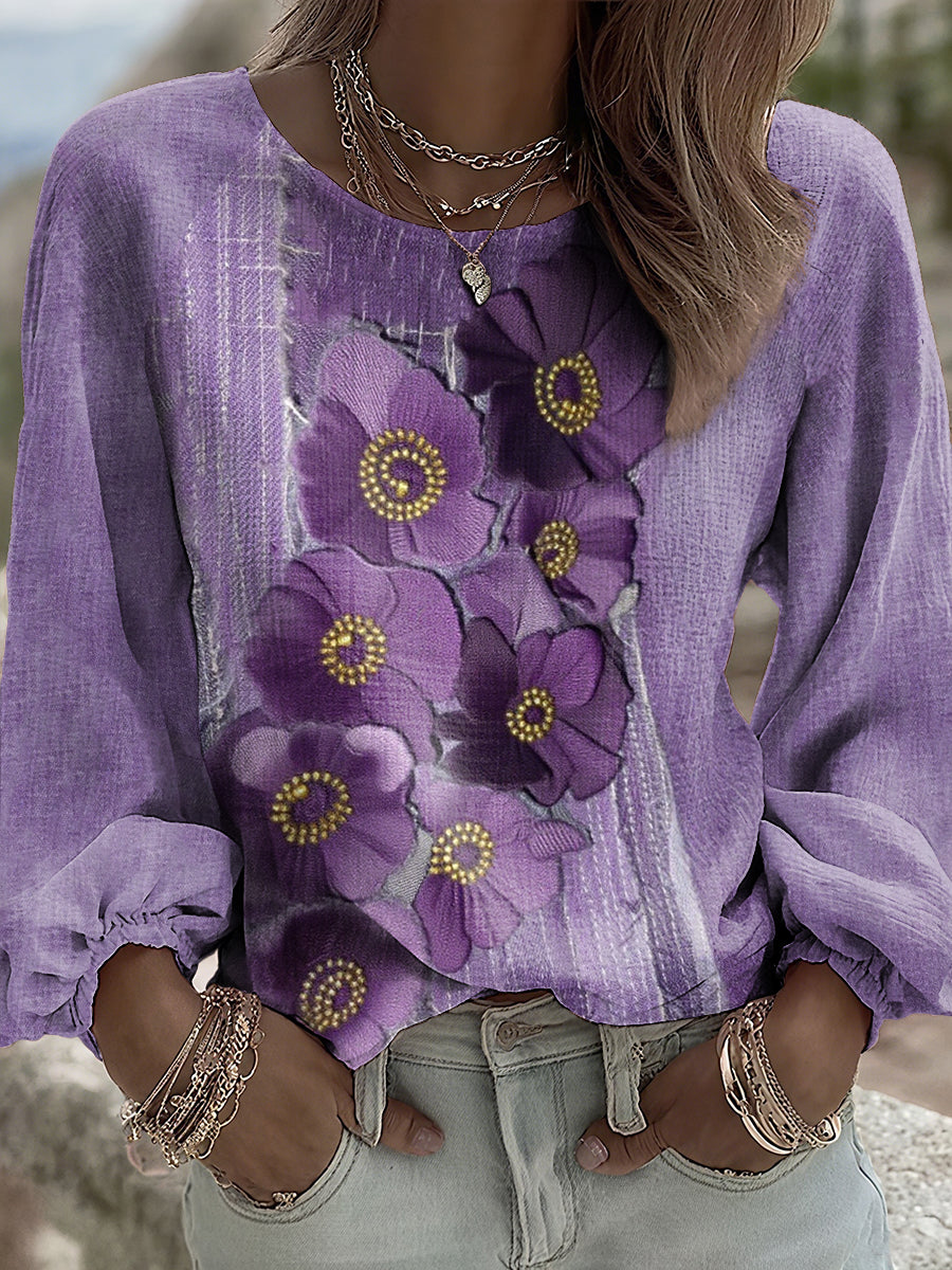 Women's Purple Floral Print Top