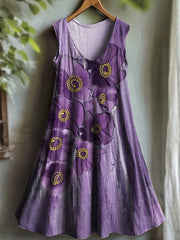 Women's Purple Flora Art Print V-neck Dress