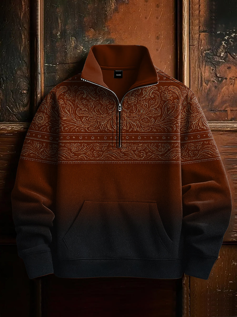 Herren Retro Western Floral Print Casual Reiß verschluss Sweatshirt