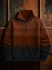 Herren Retro Western Floral Print Casual Reiß verschluss Sweatshirt