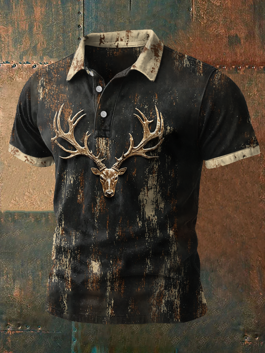 Herren Retro Western Style Elk Art bedruckte Freizeit-Tops