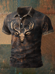 Herren Retro Western Style Elk Art bedruckte Freizeit-Tops