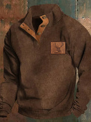 Westlicher Jagd-Enthusiast für Männer, Jacquard, gerippter Ständer kragen, Button-Down-Sweatshirt