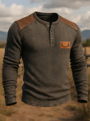 Herren Western Hunter Jacquard Herring bone Crew Hals Button-Down Sweatshirt