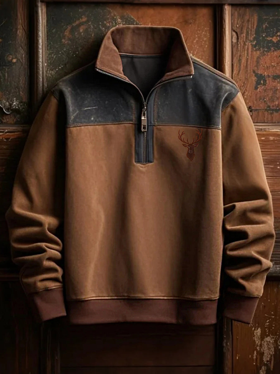 Herren Retro Western Deer Geweih Print Casual Reiß verschluss Sweatshirt