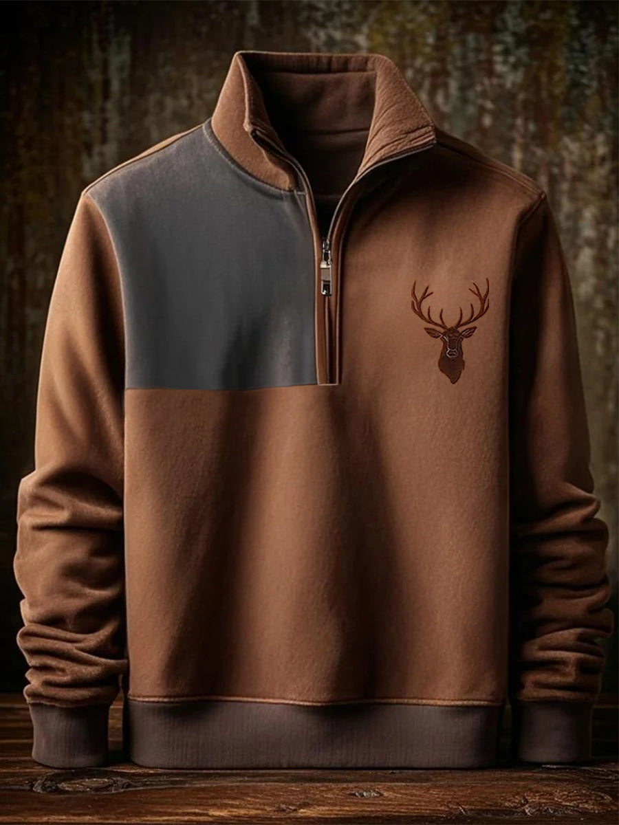 Herren Retro Western Deer Geweih Print Casual Reiß verschluss Sweatshirt