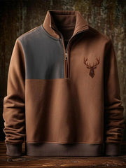 Herren Retro Western Deer Geweih Print Casual Reiß verschluss Sweatshirt