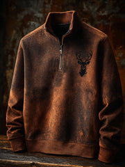 Herren Retro Western Deer Geweih Print Casual Reiß verschluss Sweatshirt