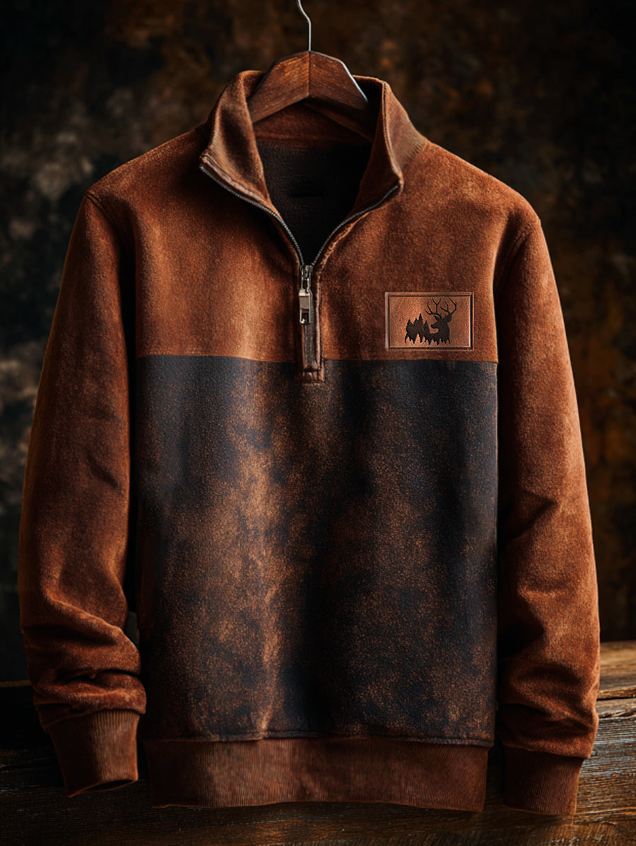 Herren Retro Western Deer Geweih Print Casual Reiß verschluss Sweatshirt