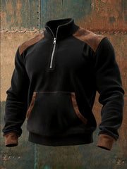 Herren Retro Color block Print Casual Pocket Reiß verschluss Sweatshirt