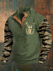Herren Retro Western Deer Head Leopard Print Casual Button Sweatshirt