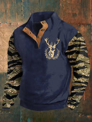 Herren Retro Western Deer Head Leopard Print Casual Button Sweatshirt