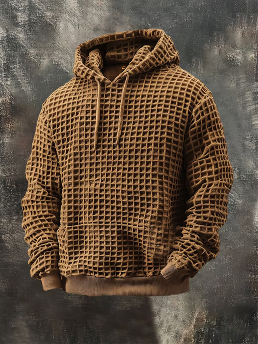 Langärmliger Kapuzen pullover mit Taschen für Herren Retro 3D-Textur