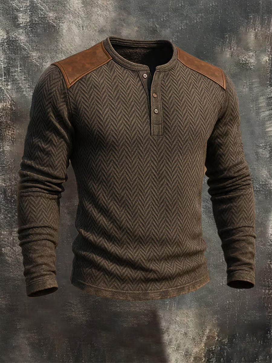 Herren Lässiges Vintage Distressed Langarm Henley Hemd